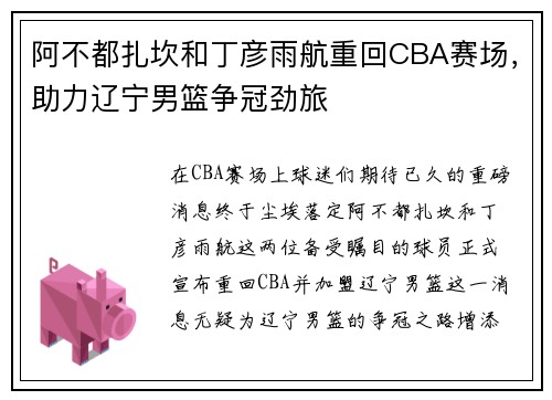 阿不都扎坎和丁彦雨航重回CBA赛场，助力辽宁男篮争冠劲旅