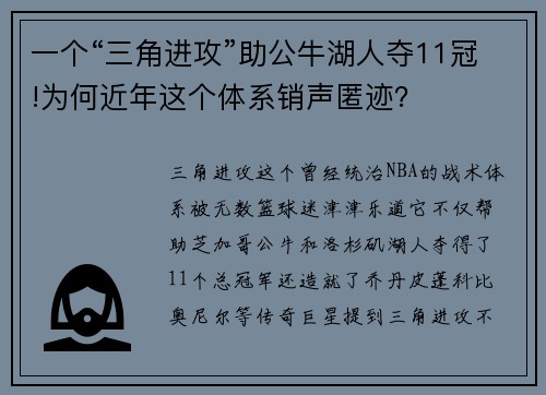 一个“三角进攻”助公牛湖人夺11冠!为何近年这个体系销声匿迹？